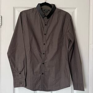 Jill Stuart Faux Leather Accent Button-Down Shirt - Size M